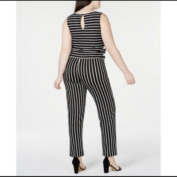 NY Collection Lace Up Black & White Striped Jumpsuit in a Plus Size 3X NWT - Picture 4 of 13